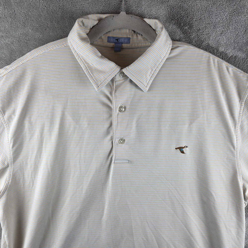 GenTeal Golf Polo Shirt Striped Mens Large Performance Duck Logo Short Sleeve